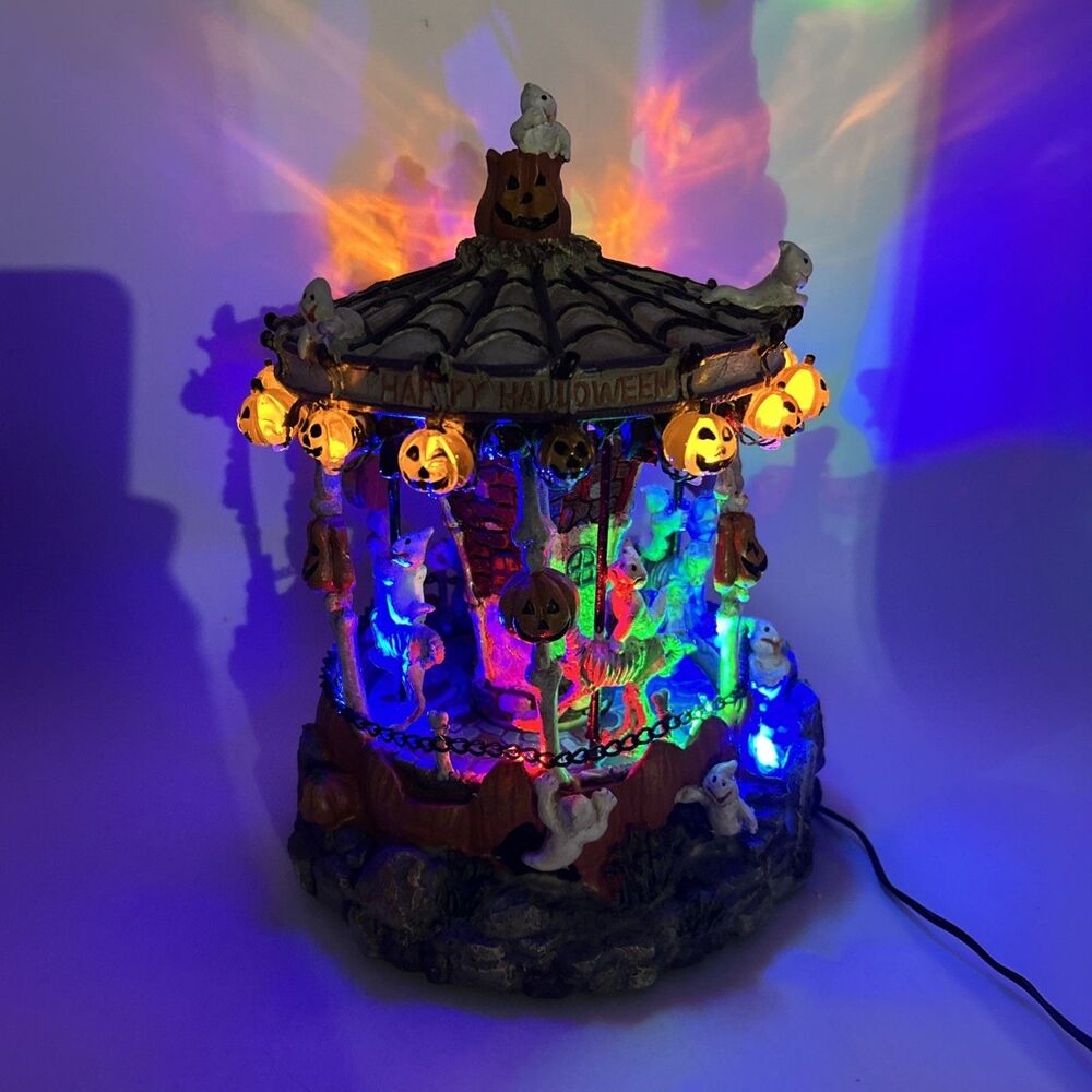 2009 Halloween LED Village Carousel with Motion Lights Ghost Rider Tested Works